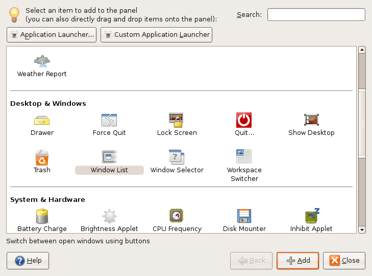 Add window list to panel