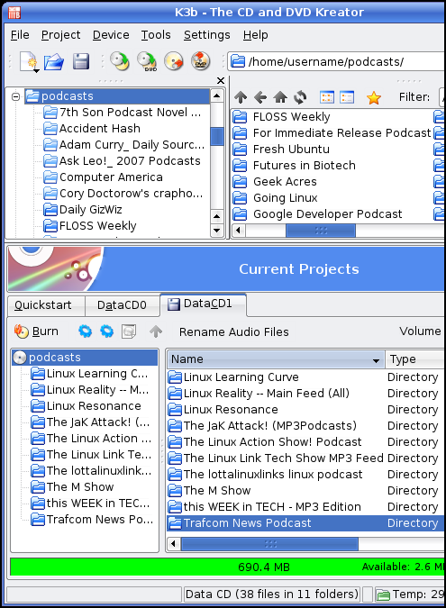 Backup to CD using K3B or other burning software