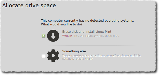 Allocate drive space dialog box