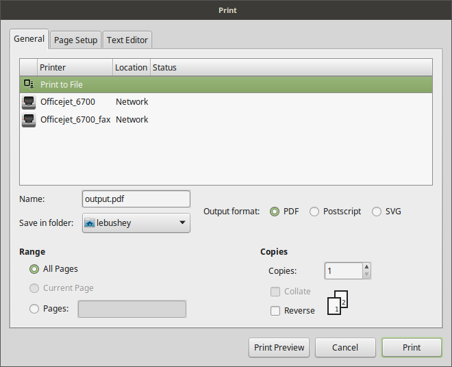 Print To File Dialog Box